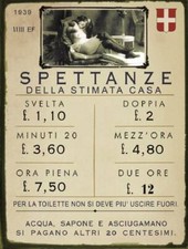 TARGA VINTAGE SPETTANZE STIMATA CASA DI TOLLERANZA BORDELLO CHIUSA ADESIVO PVC