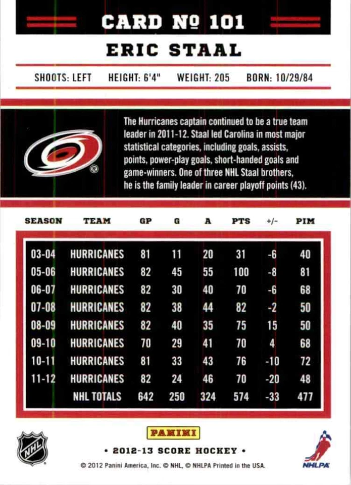 2012-13 Score gold Rush Eric Staal #101 - Image 2 of 2