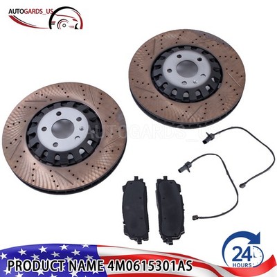 For Audi 17-21 A6 A8 Q7 Q8Set of 2 Front 375mm Vented Brake Disc Rotors & Pads