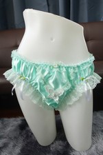  A21 2XL/ElasticW.24-42" VTG Style Green Satin Bikini Panties Knickers Underwear