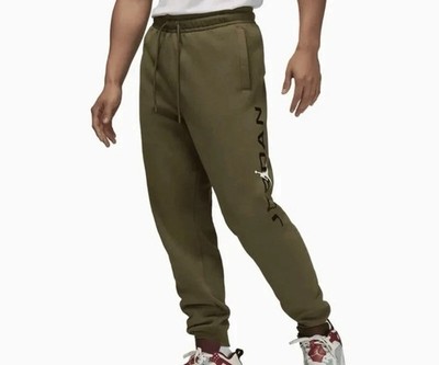 $78 Nike Jordan Essentials Men's Size L Olive Green Fleece Sweatpants HQ4645-222