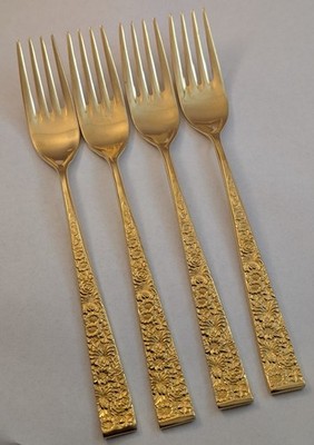 Lot Of 4 Cosmos Products Company Golden Fresco Dinner Forks Gold Electroplate