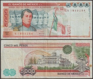 El Banco De Mexico 5 000 Pesos 1981 VF (multiple pinholes) P 77
