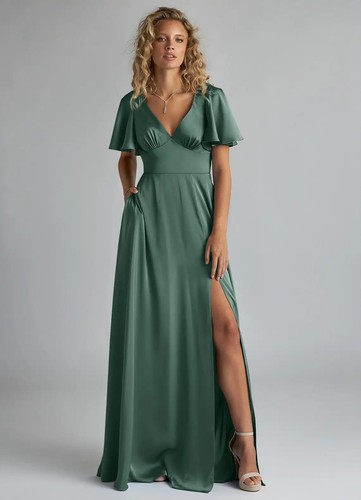 Azazie Kimber A-Line Ruched Stretch Satin Dress - New - Free SHIPPING!!!
