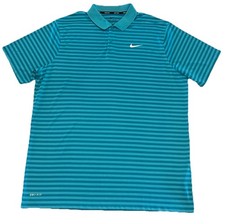 Nike Golf Polo Performance Shirt Mens XL Teal Blue Striped Dri-FIT