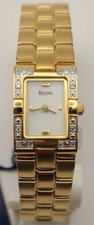 NOS Bulova 98R64 Ladies Diamond Accented Gold Tone Rectangular Bracelet Watch