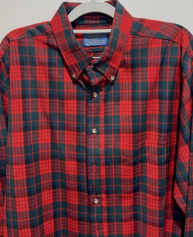Mens Pendleton 100% Wool LS  XL  MacNicol Red Plaid Button-down Dress Shirt - Image 4 of 4