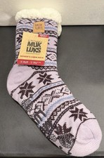 MUK LUKS Cabin Socks Warm Cozy Lined Non-Slip Grippers Womens S/M 5-7 Lavender