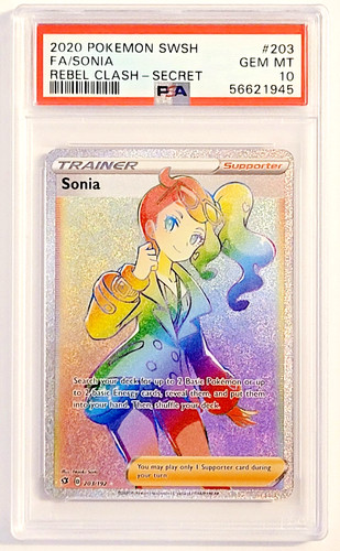 PSA 10 GEM MINT Sonia 203/192 from Rebel Clash "Secret Rare Trainer" Pokemon