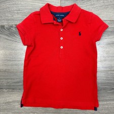 Kids Ralph Lauren Red Short Sleeve Polo Shirt Navy Embroidered Pony Logo Size 5