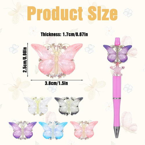 5 PCS Butterfly Focal Beads for Pens, Gradient Rhinestone Beads Pen Making Kit f - Picture 2 of 12