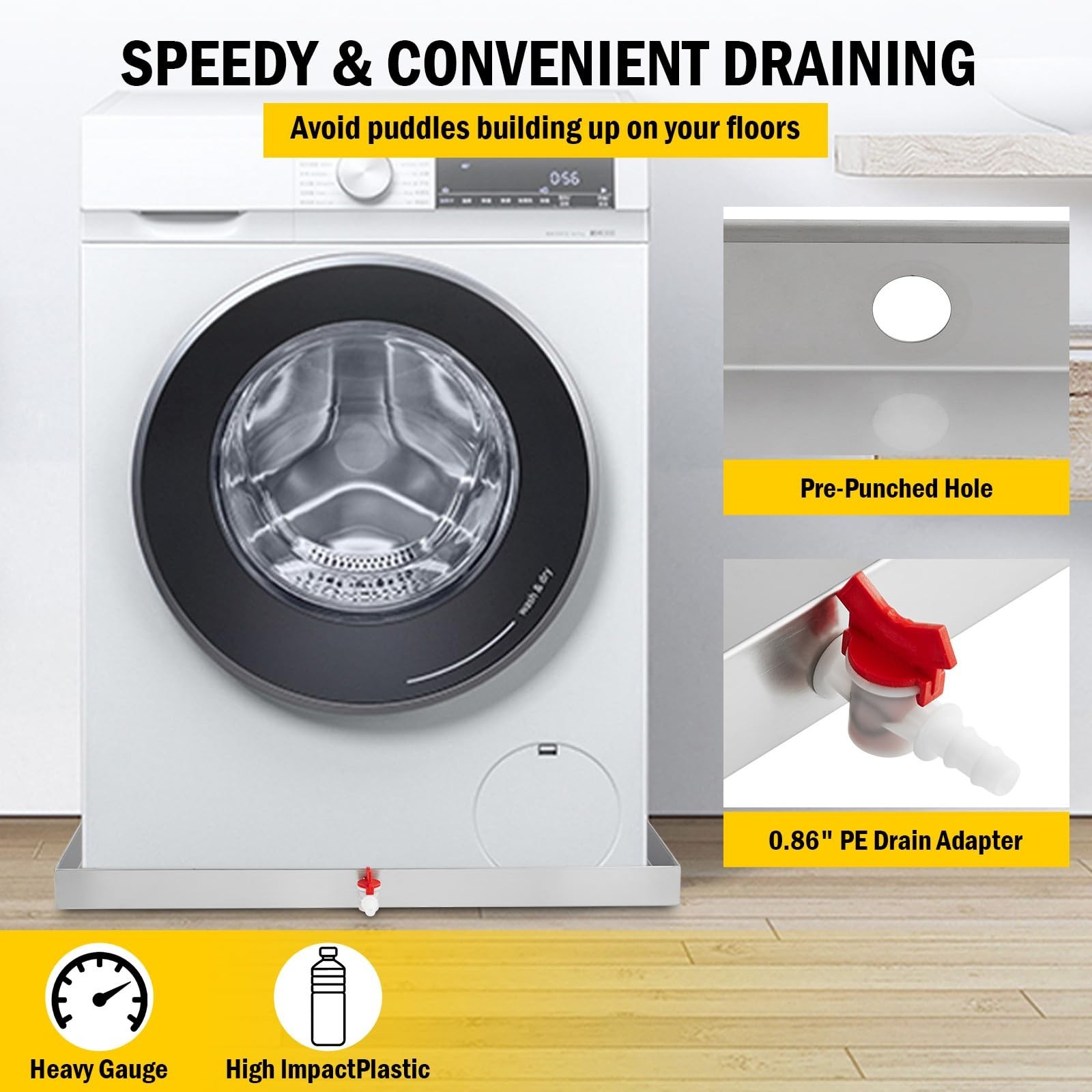 27x25 in Washing Machine Pan Under Washer Tray Drip Drain 4 Suction Pads