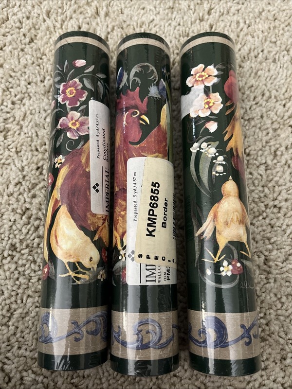 Lot of 3 Imperial Rooster With bird border 5 yds each prepasted
