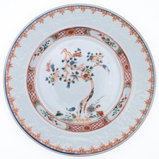 Fine Chinese Antique 18th C Famille Verte Export Porcelain Magnolia Dish Qing