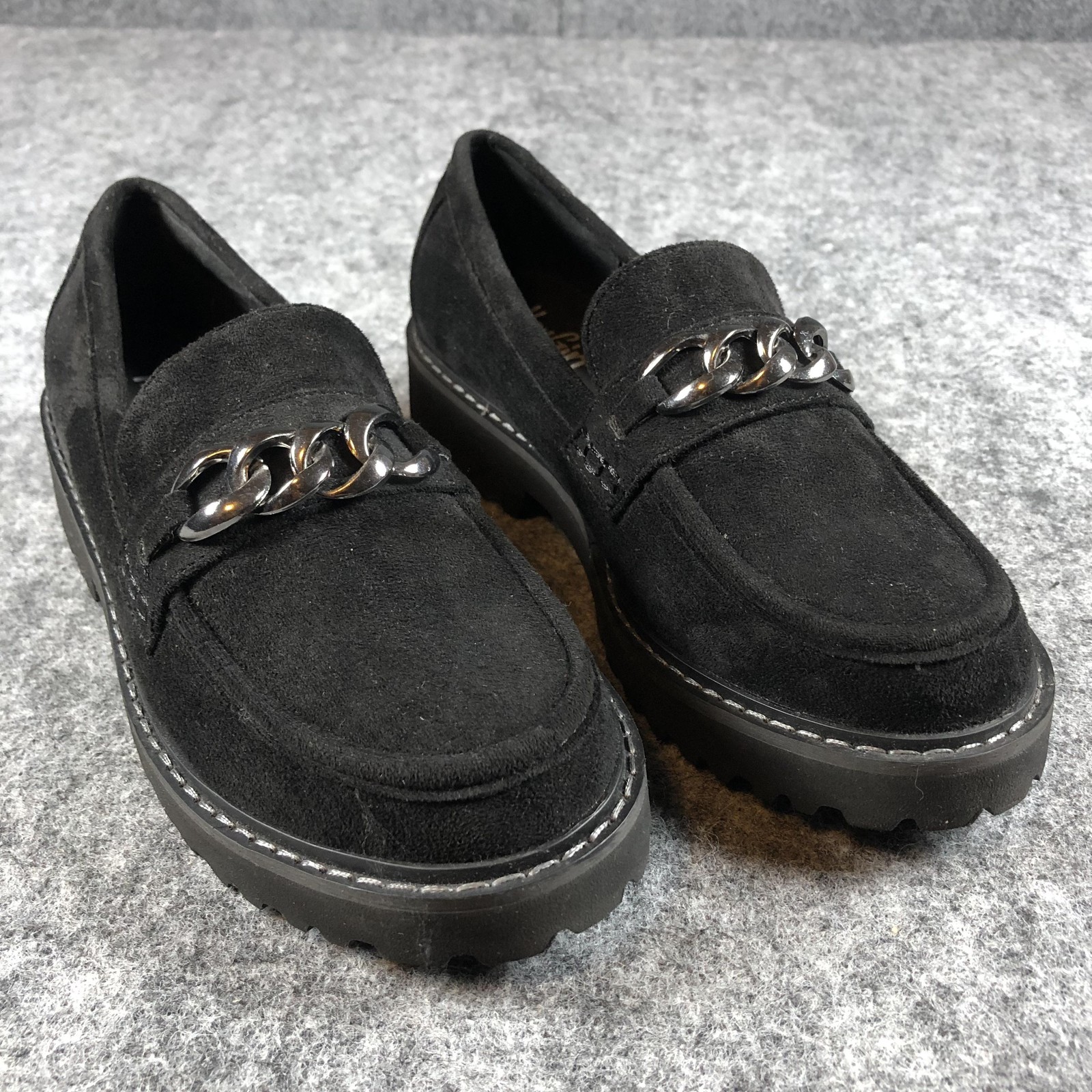 SAOLA Scarpe Hey Girl donna taglia 8 mocassini neri scamosciati catena suola a strappo