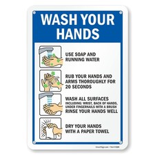 10 x 7 inch Wash Your Hands Metal Sign with Instructions, Screen Printed, 4...