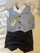 Baker by Ted Baker Boys 2pc Shirt & Shorts Set 0-3M Blue/White Piqué Cotton
