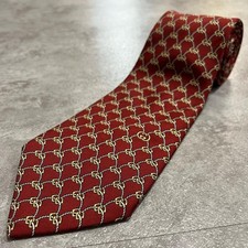 GUCCI All-Logo Tie, 100% Silk, Men's, GG Logo, Red, GG Motif, Chain Pattern,...