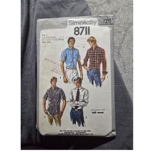 Simplicity 8711 Men's Shirt Sewing Pattern, Tall Men, Vintage Original Fashion