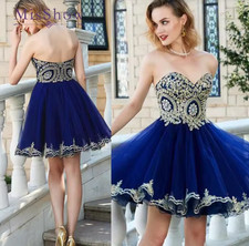 Short Homecoming Dresses Strapless Prom Cocktail Gowns with Gold Floral