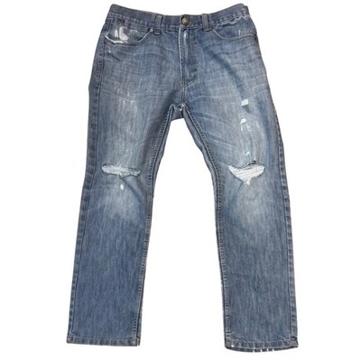 PD&C Mens Slim Straight Distressed Jeans Blue Medium Wash Ripped Denim 32x30