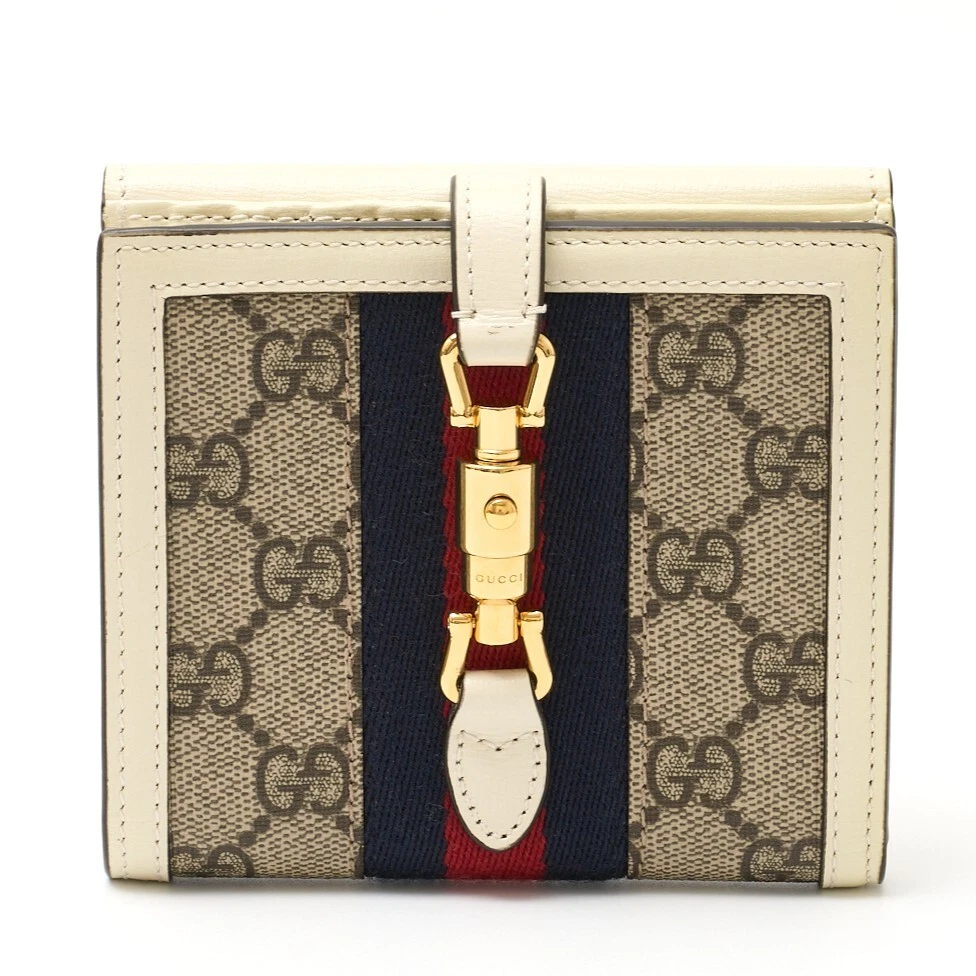Gucci Jackie 1961 Portefeuille 658550 GG Supreme x Cuir Blanc Web Rayure Or 33410