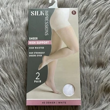 Silk Impressions High Support Sheer Tights Womens Size Small White High Waisted
