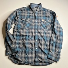 Carhartt Plaid Button Up Shirt Men  s Large Relaxed Fit Blue Workwear