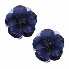 Large Fabric Flower Brooches Pins, 2Pcs Rose Flower Brooch, Navy Blue