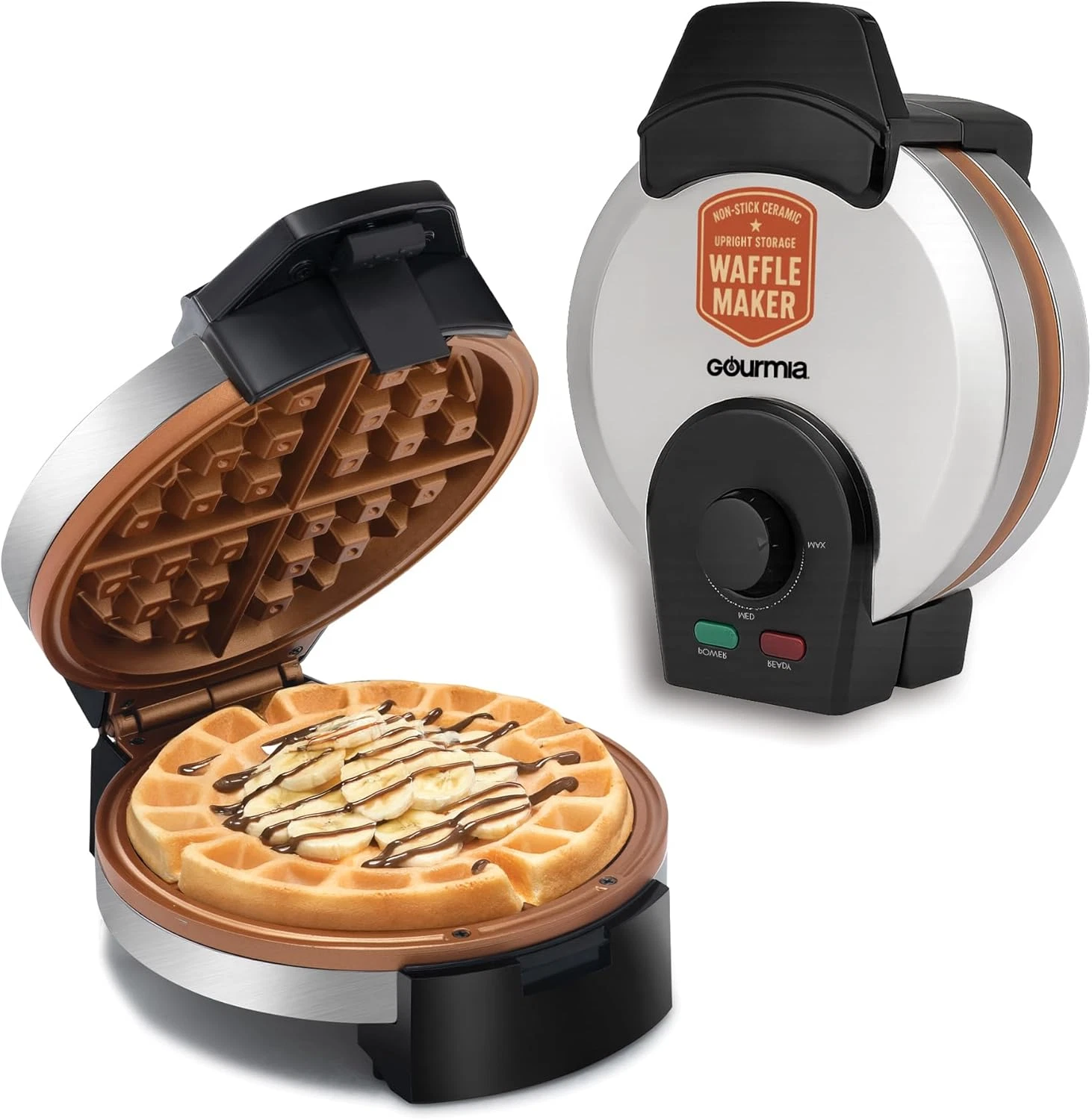 Belgian Waffle Maker Compact Nonstick Ceramic Adjustable Browning Steel