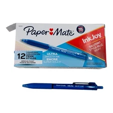 12 Pens Paper Mate InkJoy Retractable Ballpoint Pen 300RT Blue Ink 1.0mm