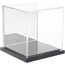Plymor Clear Acrylic Display Case with Black Base Mirror Back , 4" x 4" x 4"