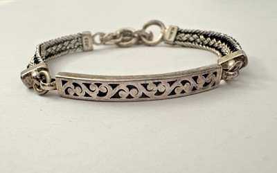 Lois Hill Armband 925 Sterling Silber filigran Roll Knebelverschluss 7 Zoll Bali