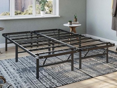 Folding Metal Bed Frame, 14 Inch Platform Mattress Foundation, King