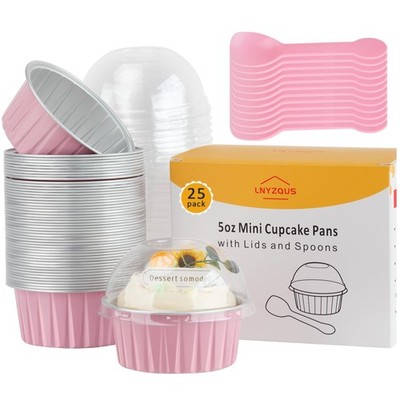5Oz Mini Cake Pans with Lids 25 Pack, Foil Muffin Tin Small Baking Cups, Disposa