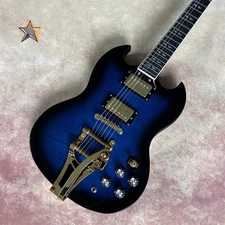 Custom Blue Sunburst SG Electric Guitar with Bigsby Bridge & Gold Hardware