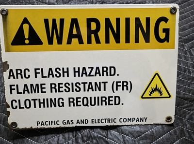 #ad PGamp;E Porcelain Sign Arc Flash Hazard Warning Pacific Gas amp; Electric Company FR0 $55.00