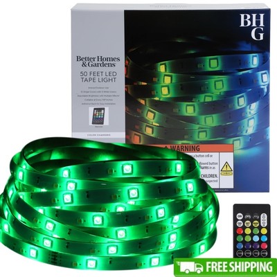 50ft Color Changing LED Tape Light Remote Indoor Outdoor Flexible Dimmable New