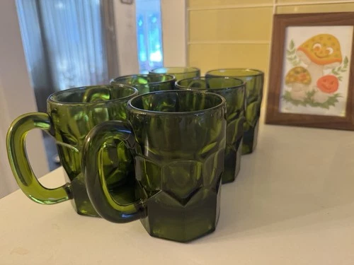 Vintage Green Anchor Hocking Heavy Mug - 7 Mugs