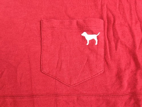 Victoria Secret Pink L/S T-Shirt L Hund Logo Tasche Burgund Huge Spell Out Tee - Bild 9 von 10