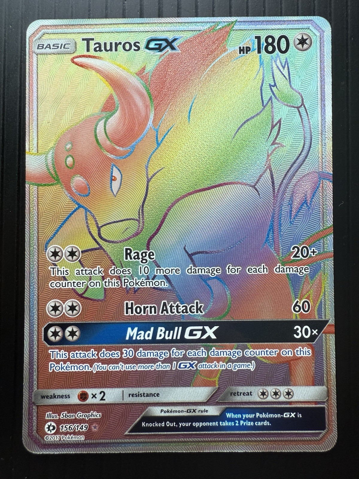 Pokemon Tauros GX 156/149 Sun & Moon Base Set Secret Rare (NM)