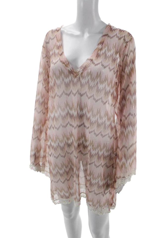 Vestido Letarte Hecho a Mano Para Mujer Chevron Rayas Rosa Marrón Talla Grande Foto 2 de 4