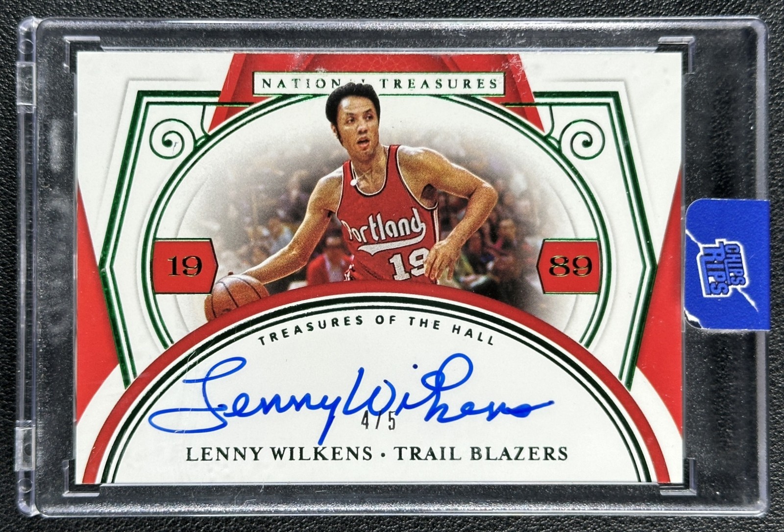 LENNY WILKENS 2020-21 PANINI NATIONAL TREASURES OF THE HALL EMERALD AUTO 4/5 view 1