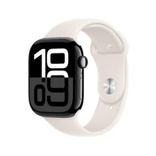 Apple Watch Series 10 46mm GPS Boîtier Aluminium Noir Bracelet Sport Blanc