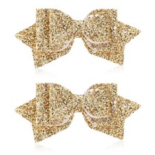 2 Pcs Gold Hair Bow Clips, 5 Inch Glitter Hair Bows for Girls Sparkly Double ...