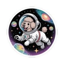 Cute Poodle Astronaut Space Dog Animal Sticker - Cosmic Space Pup Vinyl Decal