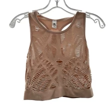 90 Degree by Reflex Shredded Sleeveless Crop Top Peach Size Medium