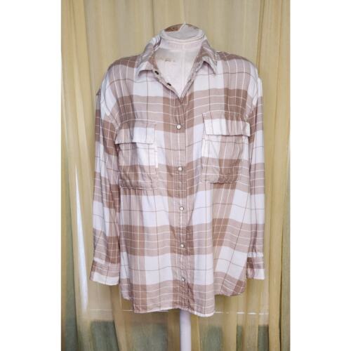 American Eagle Plaid Flannel Pearl Snap Front Womens Size L NWT