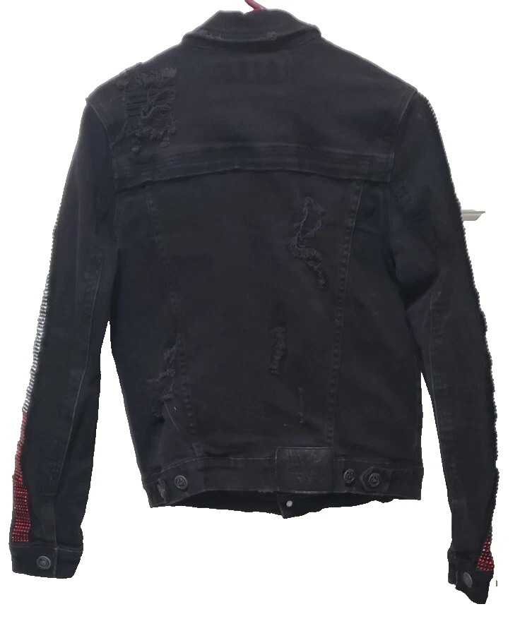 Chaqueta vaquera Smugglers Moon negra envejecida con pedrería roja/blanca talla S Foto 4 de 4