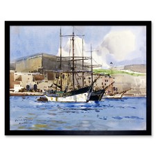 Mason HM Brig B3 Malta At Anchor WWI War Painting Wall Art Print Framed 12x16